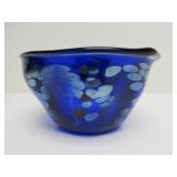 Very Nice Hand-Blown Signed Cobalt Blue Art Glass Bowl