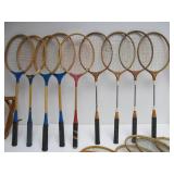 Large Lot of Vintage Wooden Badminton & Tennis Rackets