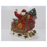 Ceramic Santa Claus in Sleigh Christmas Cookie Jar