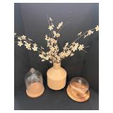 Beautiful Taupe Vase with Flowers and Two Glass Covered Wood Trays