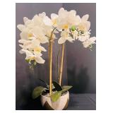 Gorgeous White Orchid Faux Flower in Cement and Gold Pot