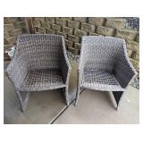 Outdoor wicker patio set with new red Hampton Bay cushions