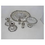 Wallace Silver Plate Candle holders (pair), Footed vintage International Silver Pedestal Compote, Oval Server