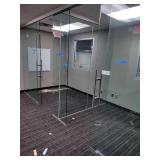 Glass Wall Office, T-Shaped configuration creates 2 modular office spaces. Overall measurement is 17
