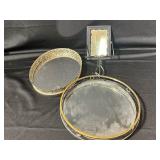 Two Vintage Mirrored Trays and Hanging Mirror
