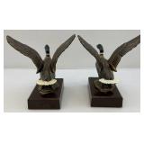 Pair Of Vintage Solid Brass Duck Bookends
