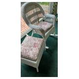 White Wicker Rocker and Ottoman with Cushions
