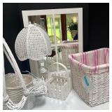 White Wicker Lot of Baskets and Lamp