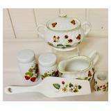 Strawberry Motif Decorative Kitchen Items including Teapot, Salt and Pepper Shakers, Creamer and More!
