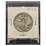 1943 U.S. Mint Silver Walking Liberty Half Dollar