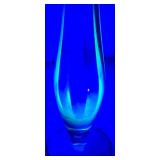 Vintage 10.5" Tall Green Uranium Glow Glass Single Stem Footed Vase