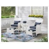 HAMPTON BAY Garden Hills 5-Piece Wicker Outdoor Chat Set with CushionGuard Sky Blue Cushions