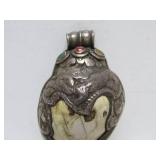 Old Vintage Tibetan Silver Conch Shell Pendant w/Inset Gemstones