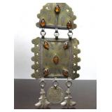 Wonderful LARGE Antique Gilded Silver Turkman Pendant w/inset Amber
