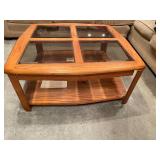 BASEMENT - Wood and Glass Coffee Table with Storage Shelf