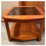 BASEMENT - Pair of Wooden End Tables with Glass Tops