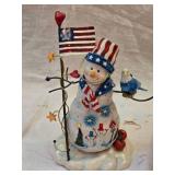 Patriotic Ceramic Snowman and House Winter Decor