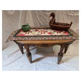 6 Legged Side Table with Table Runner and Wicker Duck - Table is 20 x 31 1/2