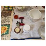 Embroidered 1958 Calendar, Vintage Decorative Bowl, Cups, Small Plates and More