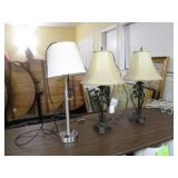 2 Ornate lamps and a silver metal b...