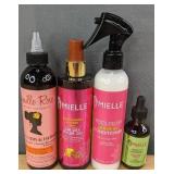 New Mielle Organics Rosemary Mint Scalp & Hair Strengthening Oil; White Peony Sulfate-Free Leave-In Conditioner; Pomegranate & Honey Air Dry Styler Gel; Camille Rose Ultimate Growth Serum, Cocoa Nibs 
