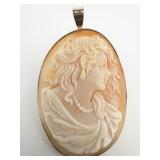 ***M+M SCOGNAMIGLIO*** "Lady With Flowing Hair" Yellow 14k Gold Shell Cameo 14K Brooch With Pendant. Low Reserve!