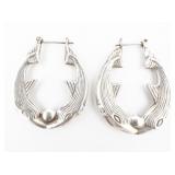 Double Sided Dolphin Sterling Silver Hinged Wire Hoop Earrings.