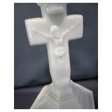 Milk Glass Candle Stands - Jesus on Cross