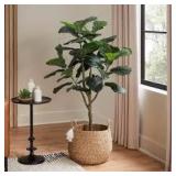 StyleWell 4ft Faux Fiddle Leaf Fig Tree in White Pot    Customer Returns See Pictures