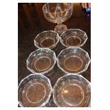 Set of 6 Dessert Plates and Crystal Footed Pedestal Bowl