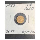 1853 US $1 GOLD LIBERTY