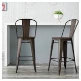 StyleWell Finwick Matte Gunmetal Backed Bar Stool with Dark Wood Seat (Set of 2) Customer Returns See Pictures
