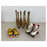 Vintage Bowling Pins & Youth Roller Skates