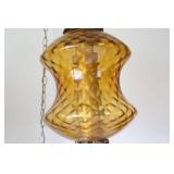 Large MCM Vintage Amber Swag Pendant Glass Hanging Light...