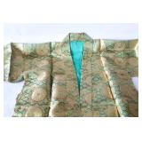 Japanese Kimono Brilliant Silk Teal Turquoise Gold Patterned...