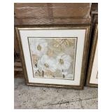 Lovely Gold & Silver Toned Framed & Matted Matching Floral Art Prints - 24" x 24"