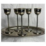 6 Plated Mini Goblets/Cordial Cups  with Tray