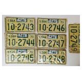 Lot of Six Sequential Pairs of Unused 1971 South Dakota License Plates (2743 - 2748) with Single License Plate