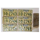 Lot of Six Sequential Pairs of Unused 1971 South Dakota License Plates (2743 - 2748) with Single License Plate