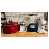 Small Kitchen Appliances including Crock Pot, Coffee Press, Blender and Espresso Machine