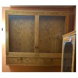 Large Vintage Wall Mount Storage Cabinet Pegboard with Hooks and Two Pullout Drawers