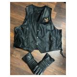Awesome Harley Davidson Leather Vest and Riding Gloves