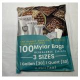 100 Mylar Bags(3 sizes), Oxygen Absorbers & Labels