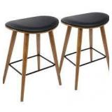 Lumisource Saddle 26 in. Counter Stool in Walnut and Black in Faux Leather (Set of 2)    Customer Returns See Pictures