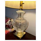 Pair Of Crackle Glass Bass Lamps Measuring 28" High By 9" Wide 20" With The Shade
