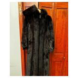 Vintage Long Black Mink Fur Coat From Ribnick Furs with Matching Ear Muff Size M