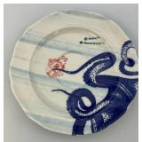 Vintage Anthropologie From The Deep Blue Octopus Porcelain Large Cup & Saucer Tea Set