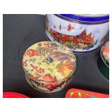 Lot of Fun Holiday and Christmas Tins/Hard Plastic Canisters and Mugs