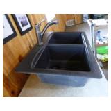 Swanston Black Composite Double Kitchen Sink with Faucet