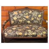Vintage Petite Wood Frame Upholstered Sofa